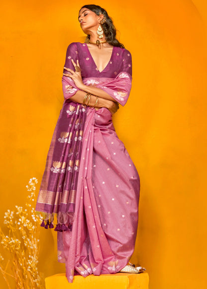 Purple Tussar Handloom Silk Saree 