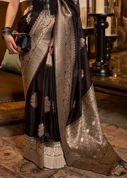 Royal Black Woven Pure Soft Georgette Silk Saree 