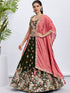 Olive Organza Sequins Thread Embroidery Lehenga Choli & Dupatta