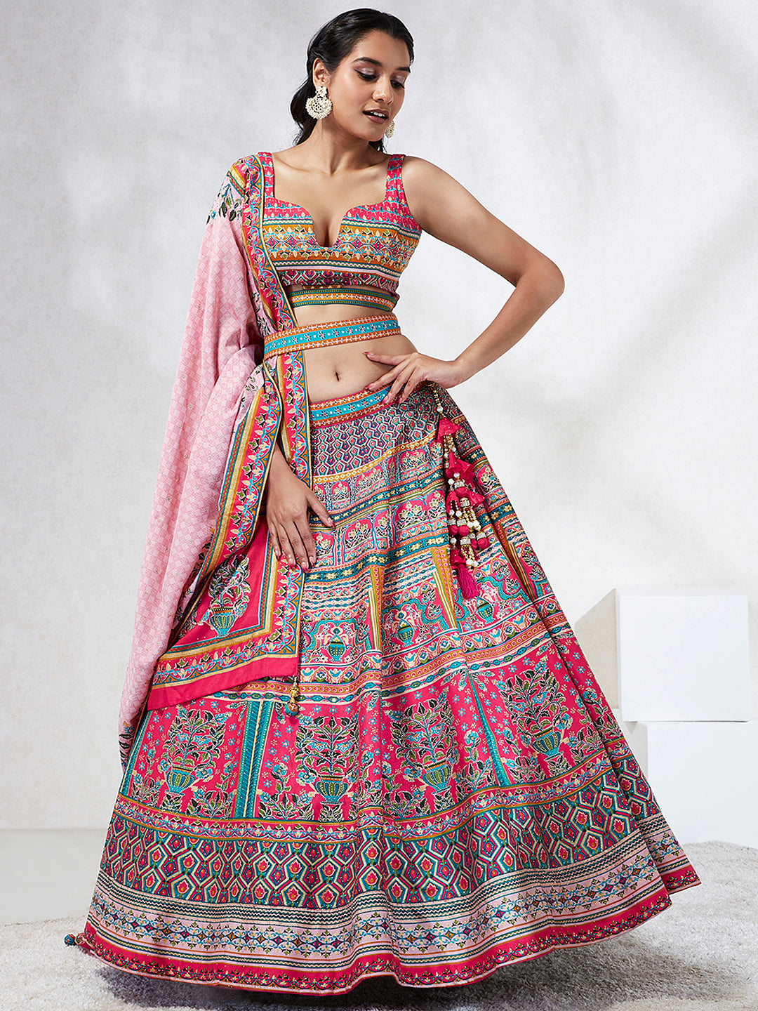Pink Pure Georgette Position Printing with &amp; Stone work Lehenga Choli
