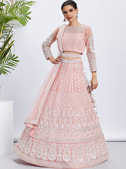 Coral Net Sequins and Thread Embroidery Lehenga choli &amp; Dupatta