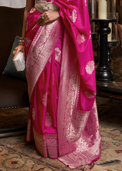 Pink Woven Pure Soft Georgette Silk Saree 