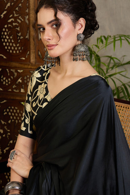 Black Pure Soft Handloom Weaving Silk Saree 
