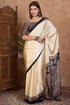 Bavarain Cream Pure Soft Modal Satin Ajrakh Print Satin Saree Japan Satin Saree Anant Tex Exports Pvt.Ltd..