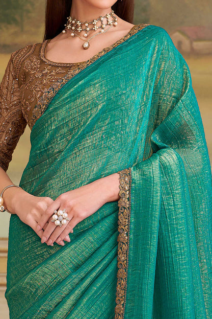 Sea Green Pure Georgette Silk With Floral Sequins Saree 