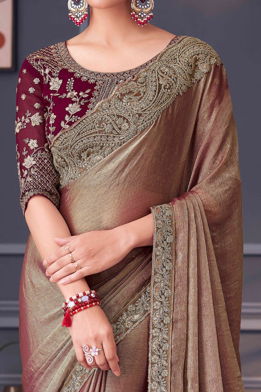 Chikoo Pure Georgette Chiffon With Embroidery Sequins Saree 