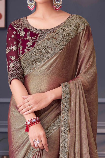 Chikoo Pure Georgette Chiffon With Embroidery Sequins Saree 
