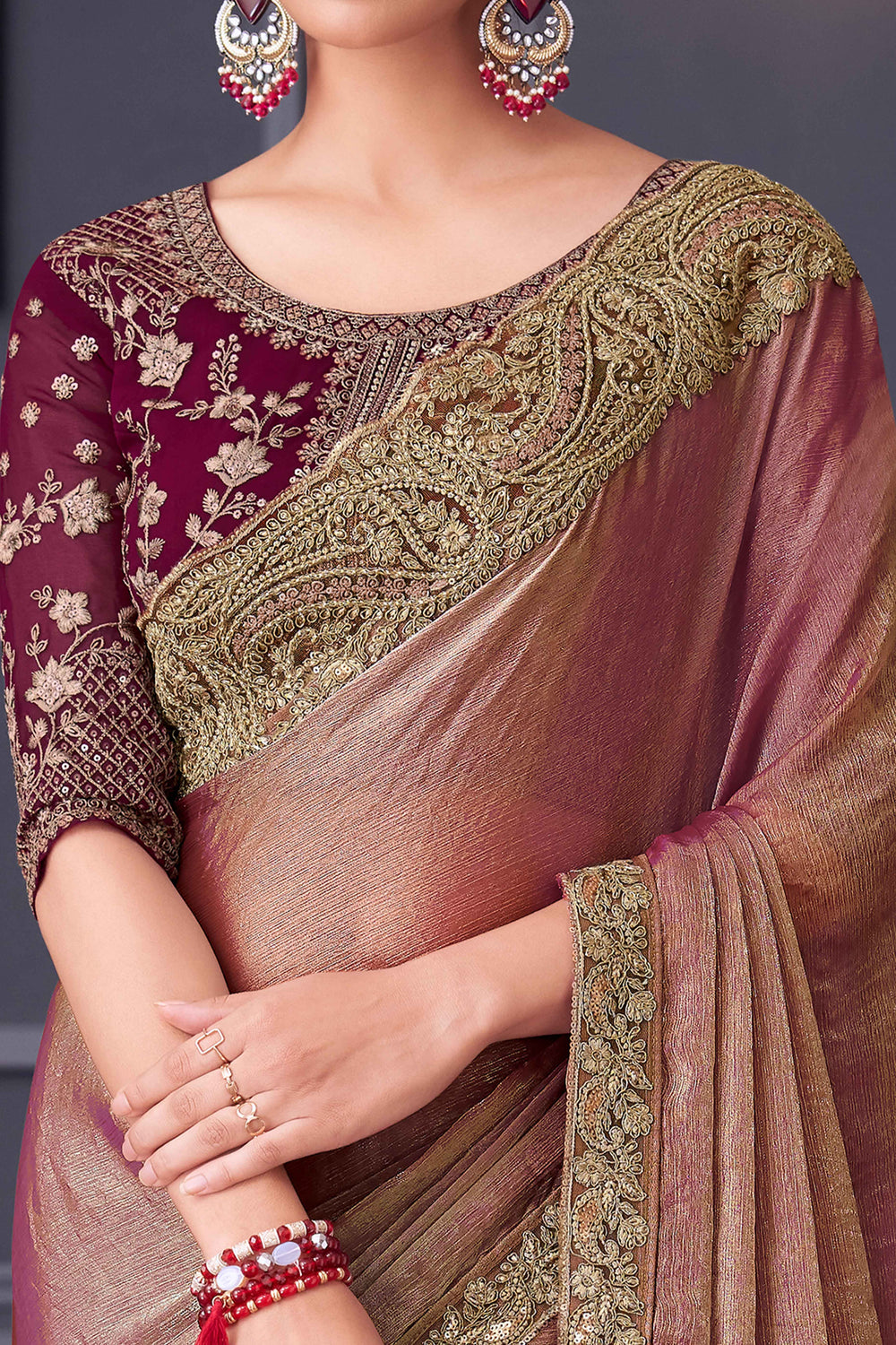 Mauve Pure Georgette Chiffon With Embroidery Sequins Saree ##color## Georgette Saree with premium fabric and embroidery