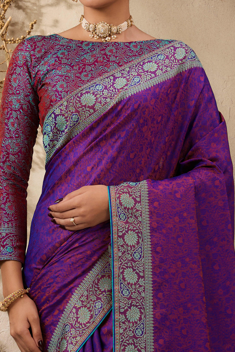Purple Pure Silk Kanjivaram Handloom Banarasi Saree 