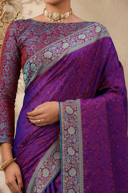 Purple Pure Silk Kanjivaram Handloom Banarasi Saree 