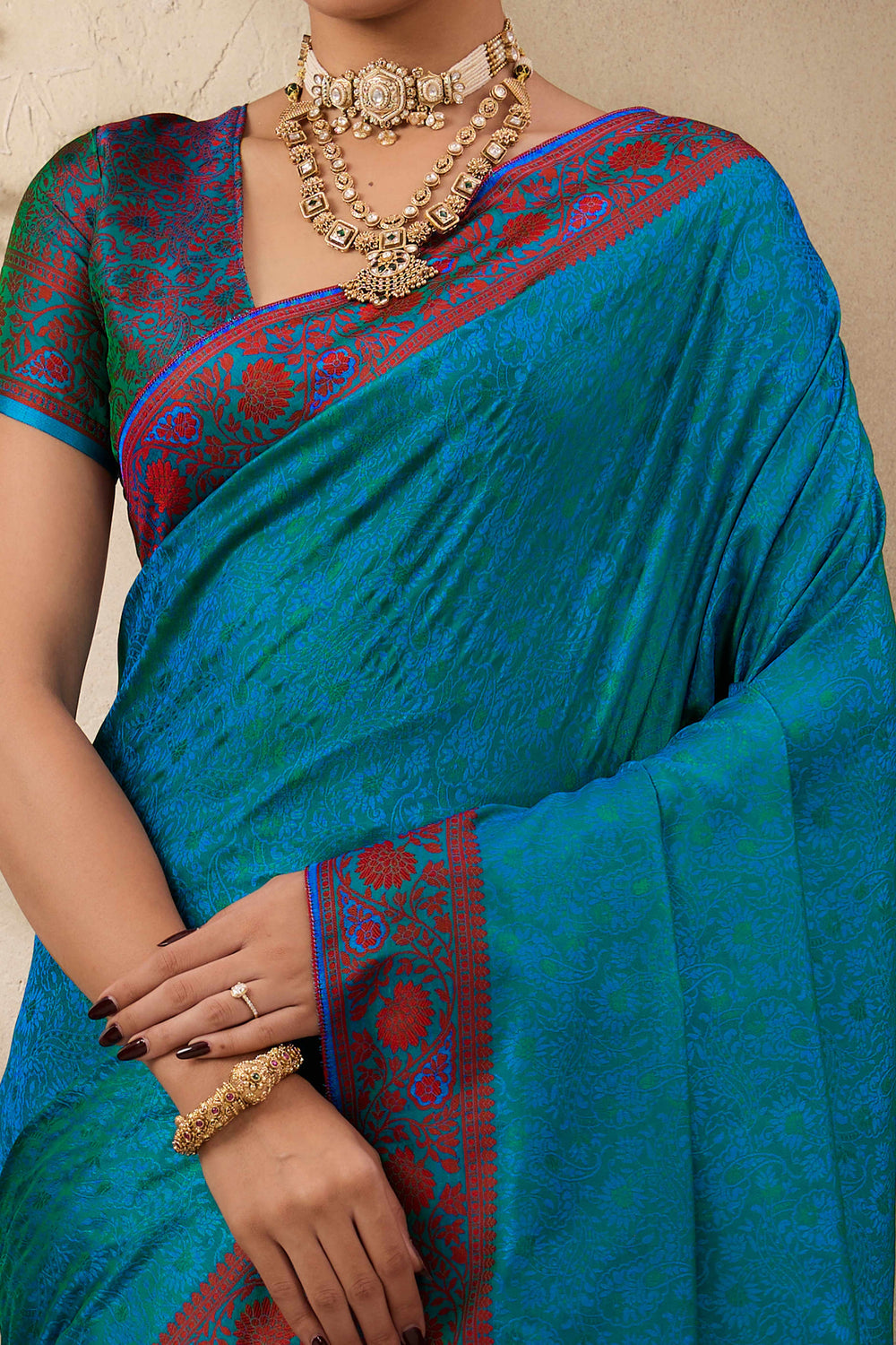 Teal Pure Silk Kanjivaram Handloom Banarasi Saree 
