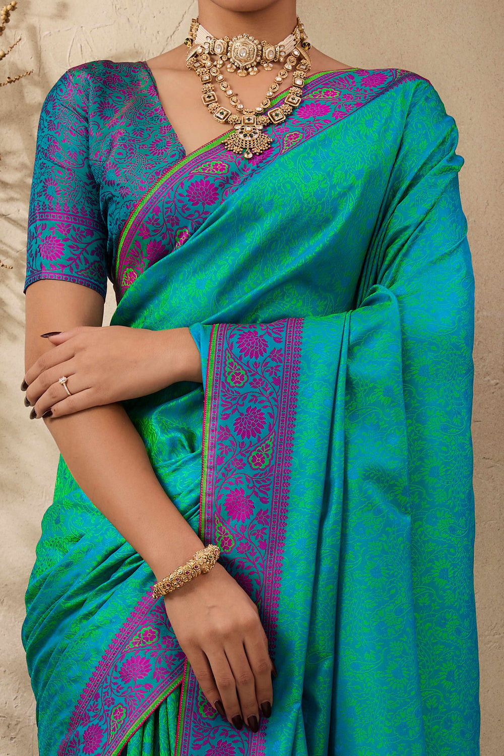 Turquoise Pure Silk Kanjivaram Handloom Banarasi Saree ##color## Patola Saree with premium fabric and embroidery