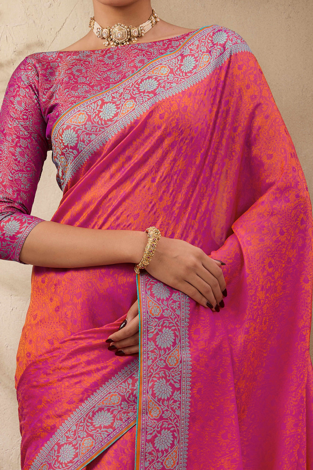 Magenta Pure Silk Kanjivaram Handloom Banarasi Saree ##color## Patola Saree with premium fabric and embroidery