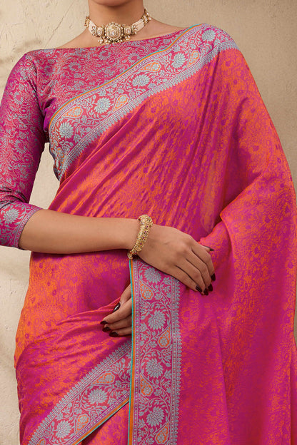 Magenta Pure Silk Kanjivaram Handloom Banarasi Saree 