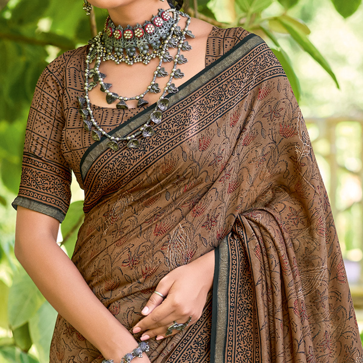 Mulmul Cotton Handblock Print Saree