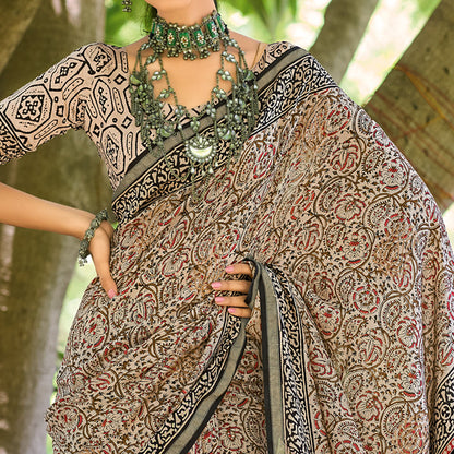 Mulmul Cotton Handblock Print Saree