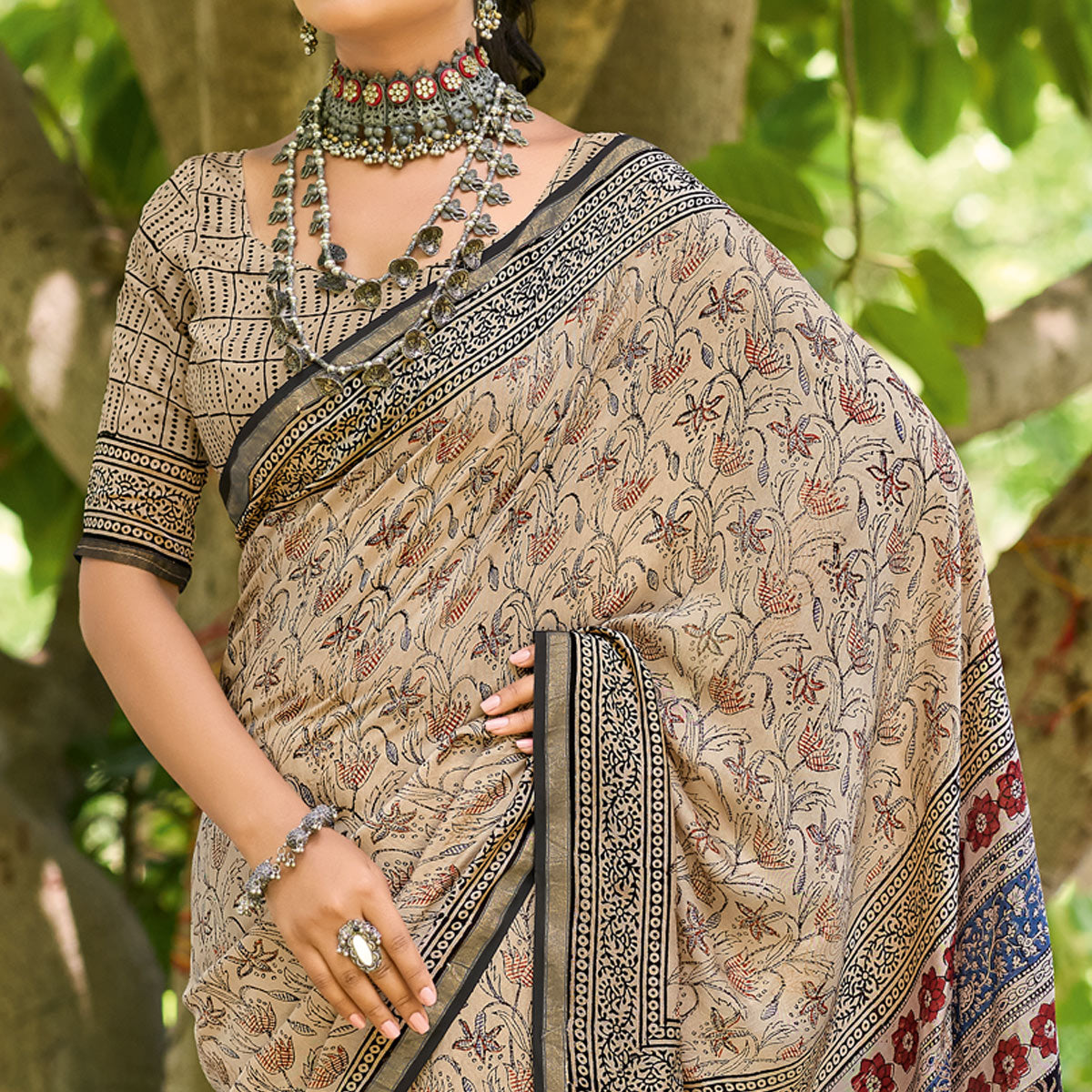 Mulmul Cotton Handblock Print Saree
