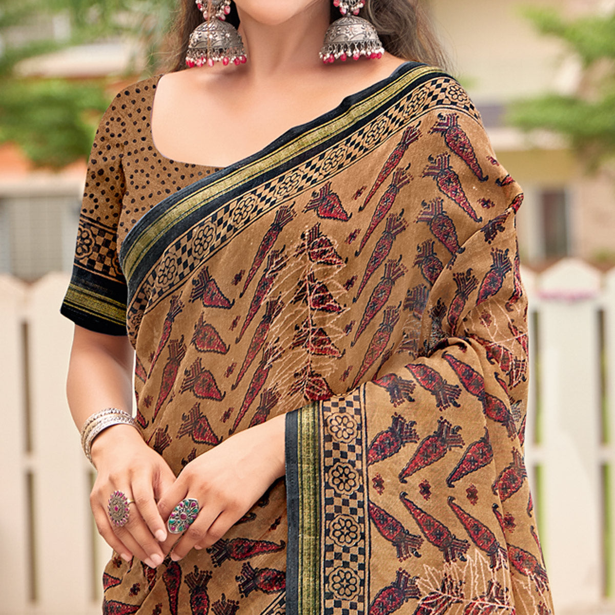 Mulmul Cotton Handblock Print Saree