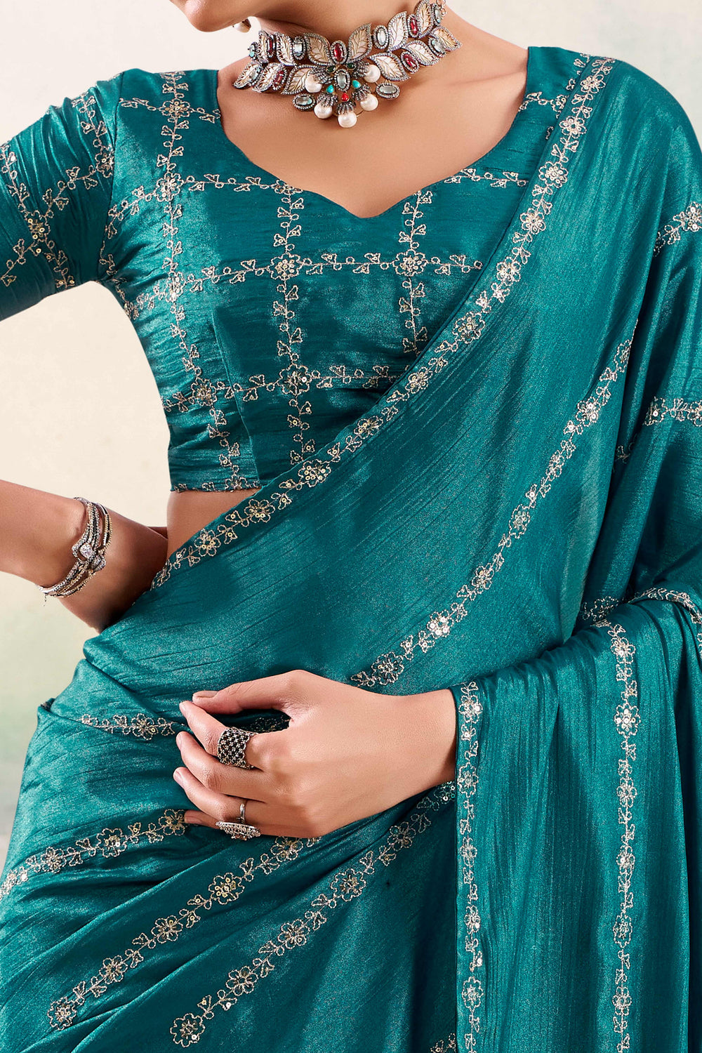 Teal Two Tone Chiffon Saree 