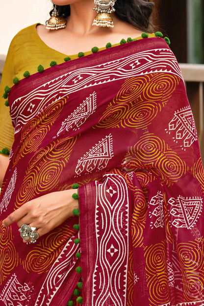 Maroon Pure Soft Mul Mul Cotton Pum Pum Cotton Saree Cotton saree Anant Tex Exports Pvt.Ltd..