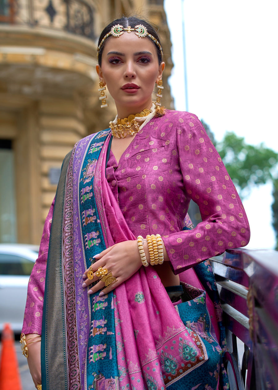 Pink Pure Viscose Silk Blend Foil Print Saree 