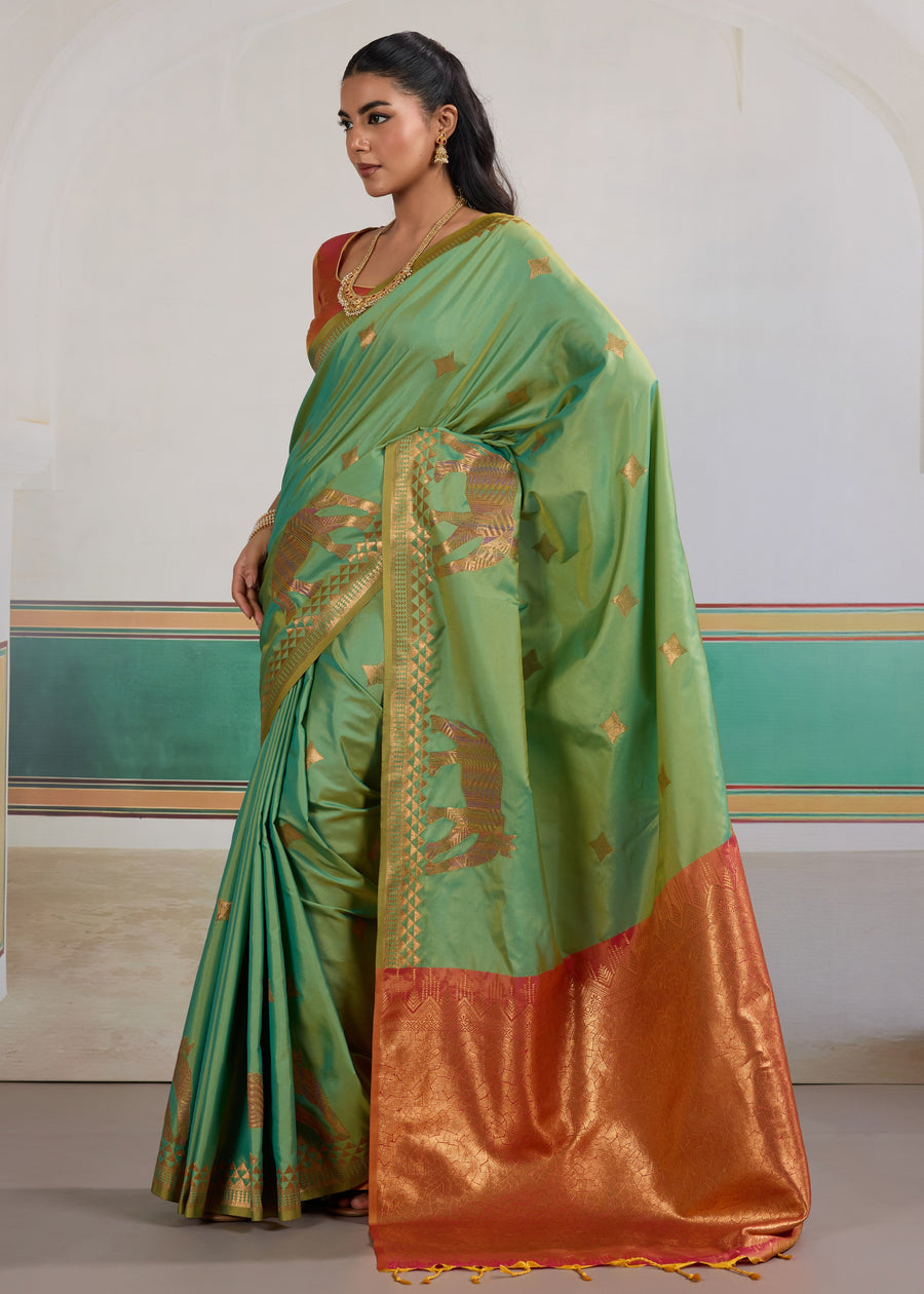 Sea Green Pure Soft Silk Handloom Saree Panetar Saree Anant Tex Exports Pvt.Ltd..