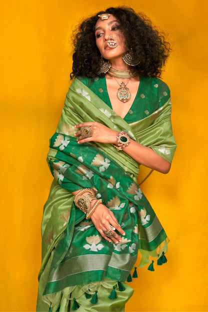 Green Tussar Handloom Silk Saree 