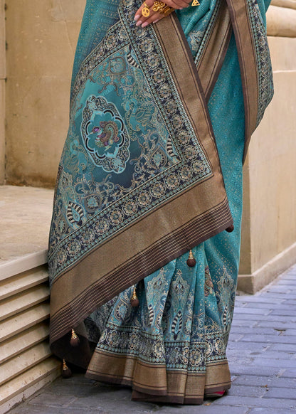 Blue Pure Viscose Silk Blend Foil Print Saree 