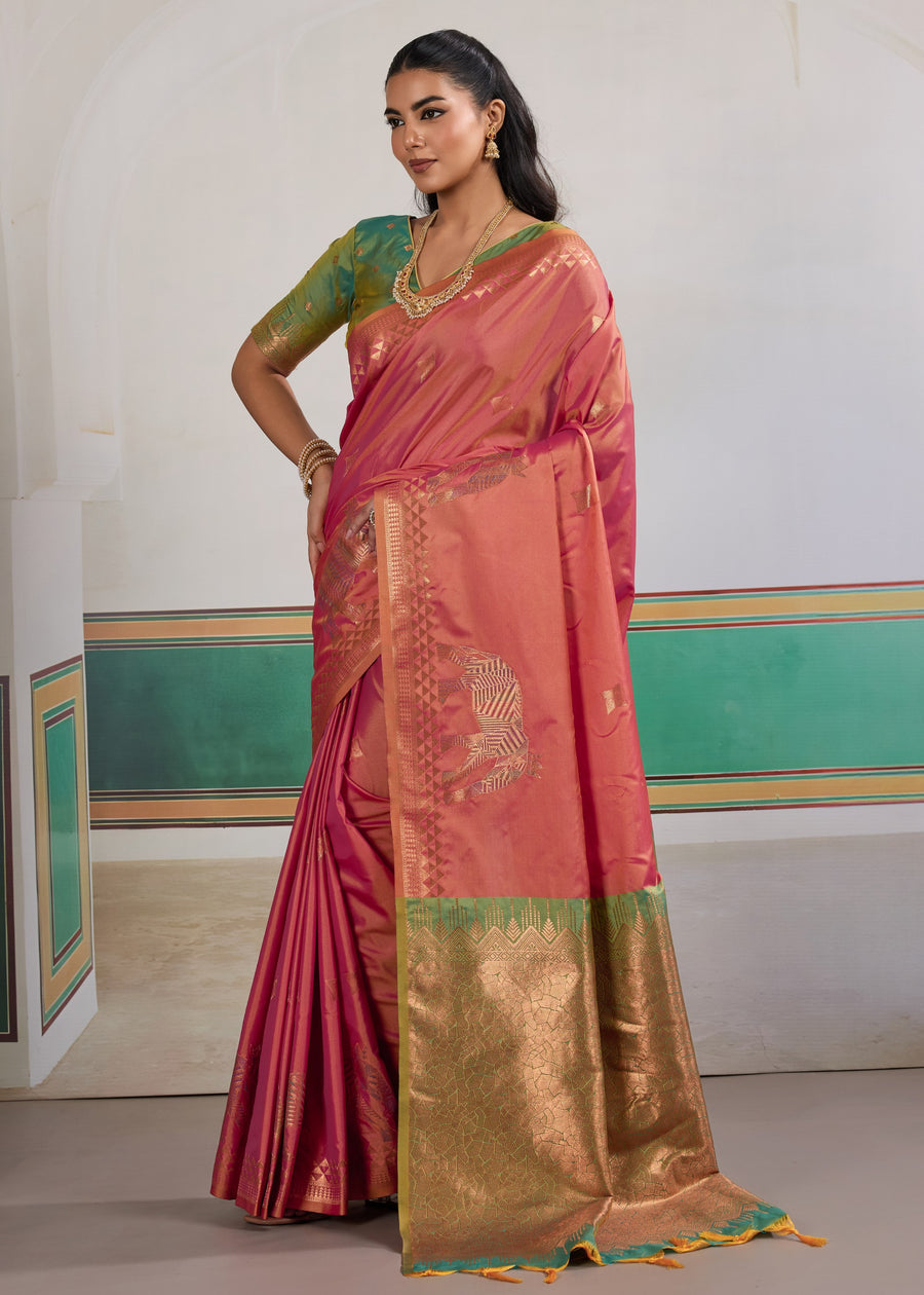 Rani Pink Pure Soft Silk Handloom Saree Panetar Saree Anant Tex Exports Pvt.Ltd..