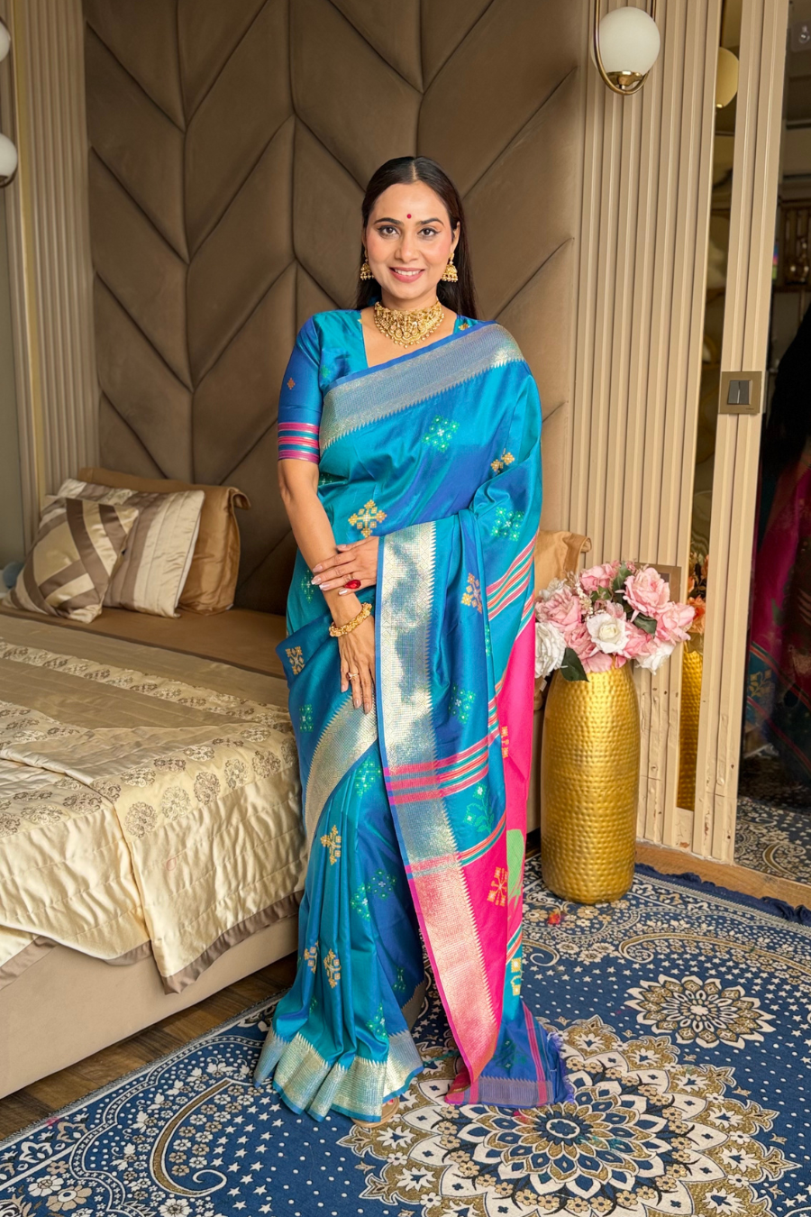 Rama Pink Soft Silk Ikkat Zari Patola Soft Silk Saree