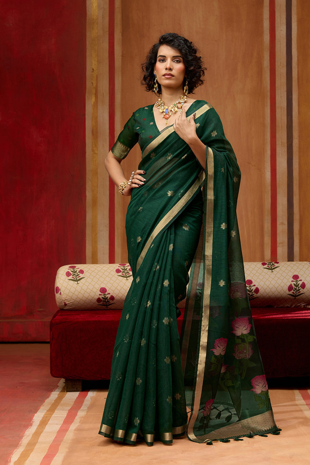 Green Pure Soft Moonga Cotton Handloom Saree ##color## Cotton Saree with premium fabric and embroidery