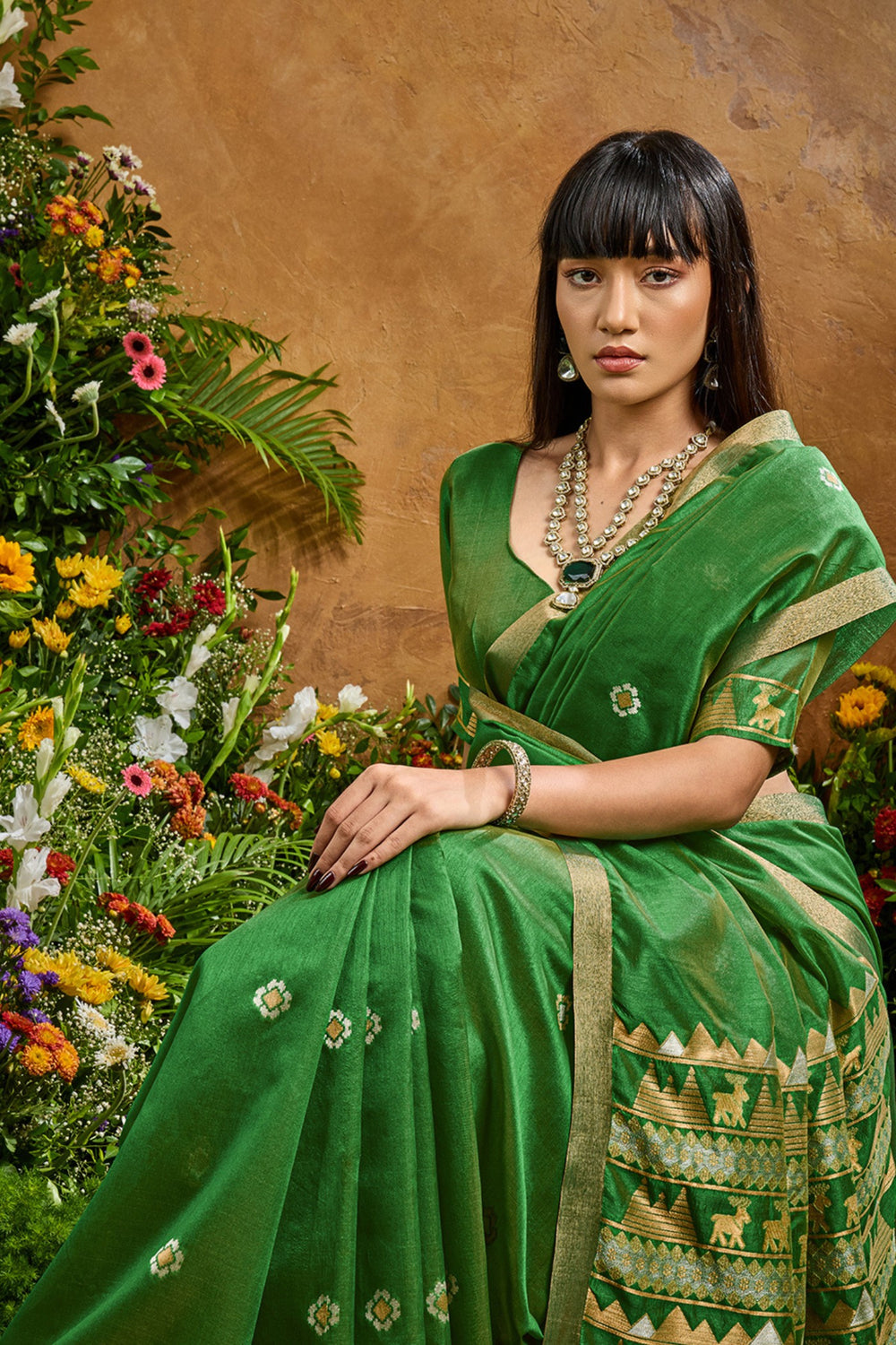 Green Pure Soft Tussar Handloom Silk Saree 