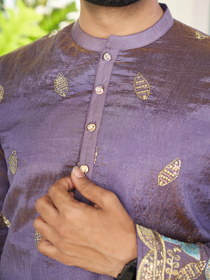 Purple Pure Soft Georgette Cranchi Silk Heavy Embroidery Work Kurta Pajama Kurta Pajama Anant Tex Exports Pvt.Ltd..