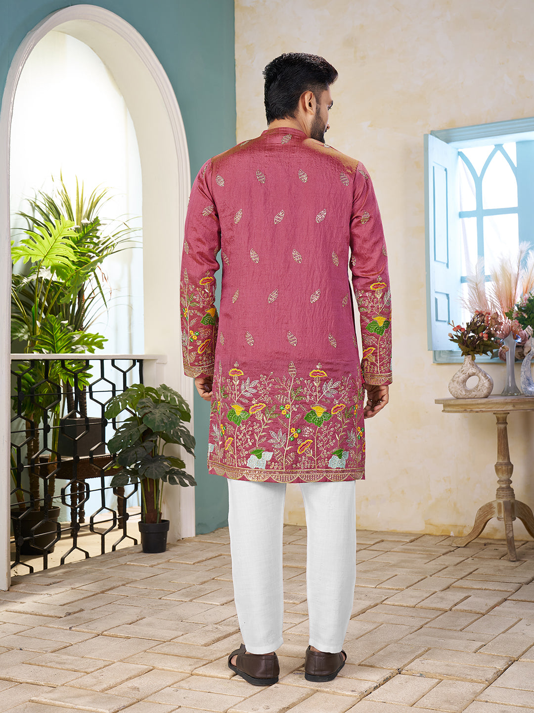 Pink Pure Soft Georgette Cranchi Silk Heavy Embroidery Work Kurta Pajama Kurta Pajama Anant Tex Exports Pvt.Ltd..