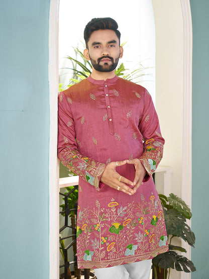 Pink Pure Soft Georgette Cranchi Silk Heavy Embroidery Work Kurta Pajama Kurta Pajama Anant Tex Exports Pvt.Ltd..