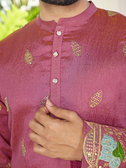 Pink Pure Soft Georgette Cranchi Silk Heavy Embroidery Work Kurta Pajama Kurta Pajama Anant Tex Exports Pvt.Ltd..