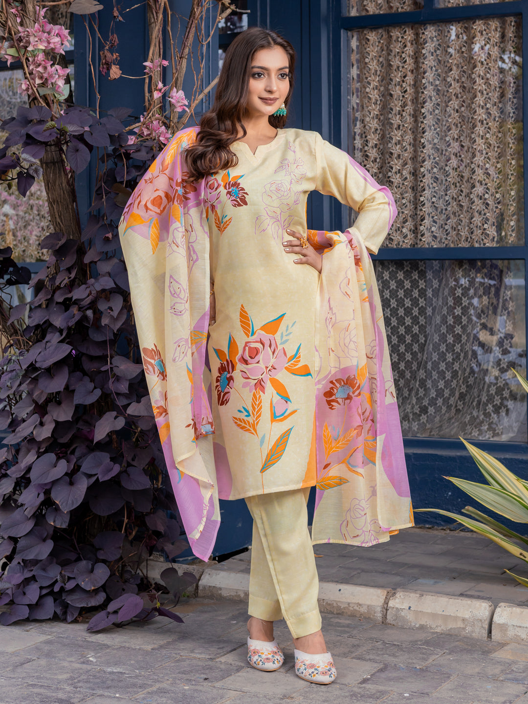 Cream Pure Soft Rayon Print Salwar Suit ##color## Salwar Suit. with premium fabric and embroidery