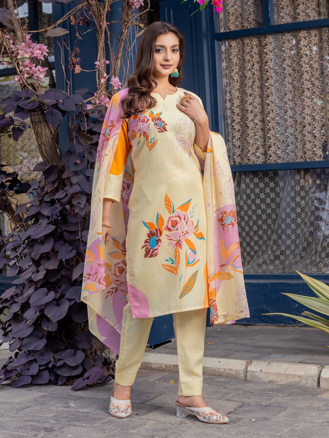 Cream Pure Soft Rayon Print Salwar Suit 