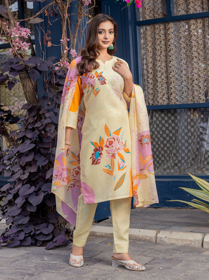 Cream Pure Soft Rayon Print Salwar Suit 