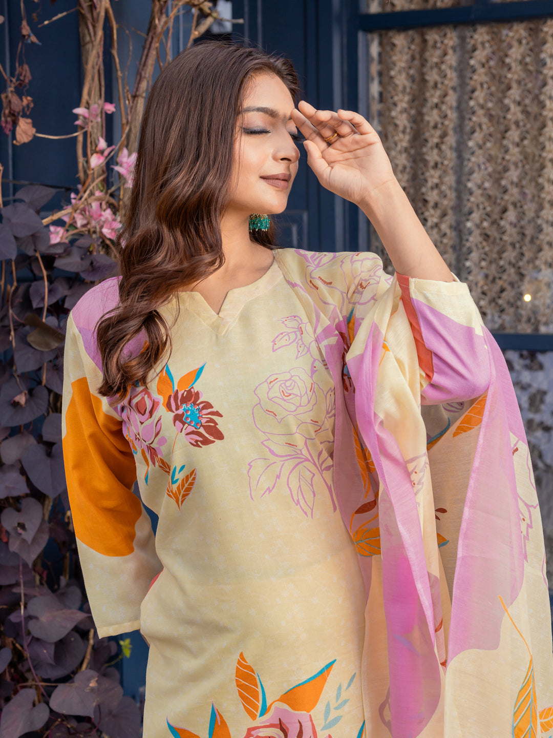 Cream Pure Soft Rayon Print Salwar Suit 