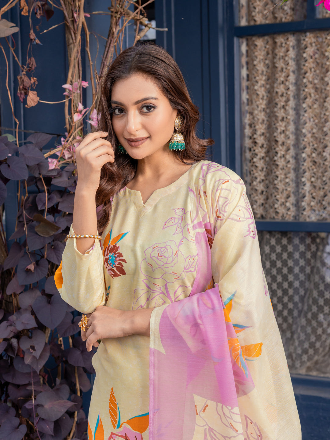 Cream Pure Soft Rayon Print Salwar Suit 