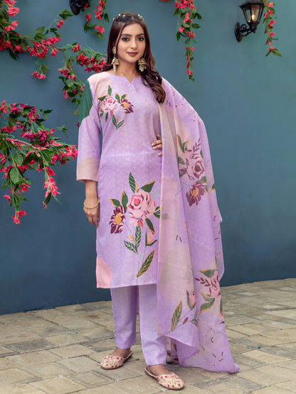 Lavender Pure Soft Rayon Print Salwar Suit 