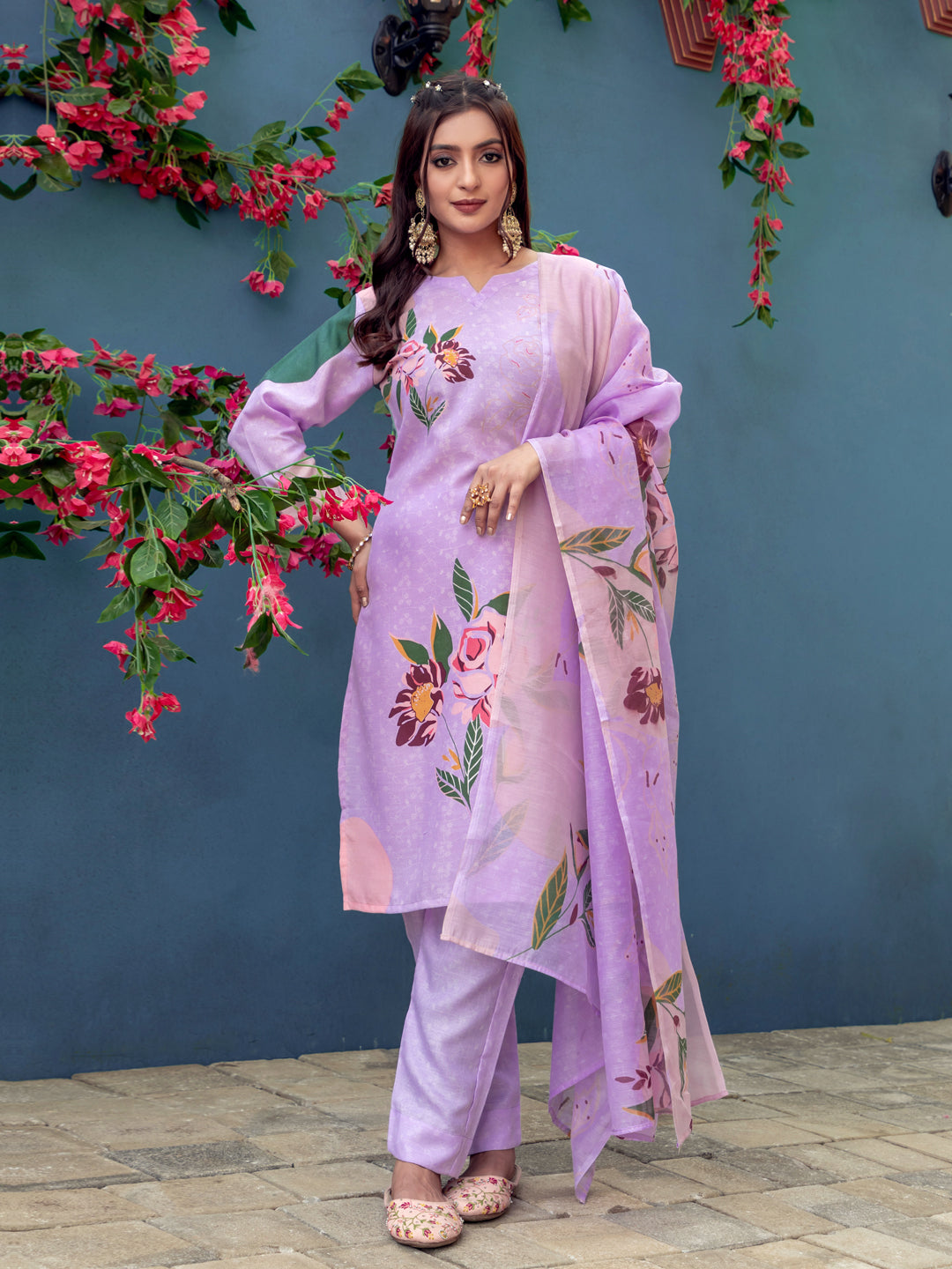 Lavender Pure Soft Rayon Print Salwar Suit ##color## Salwar Suit. with premium fabric and embroidery