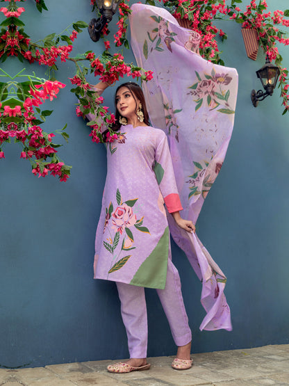 Lavender Pure Soft Rayon Print Salwar Suit 