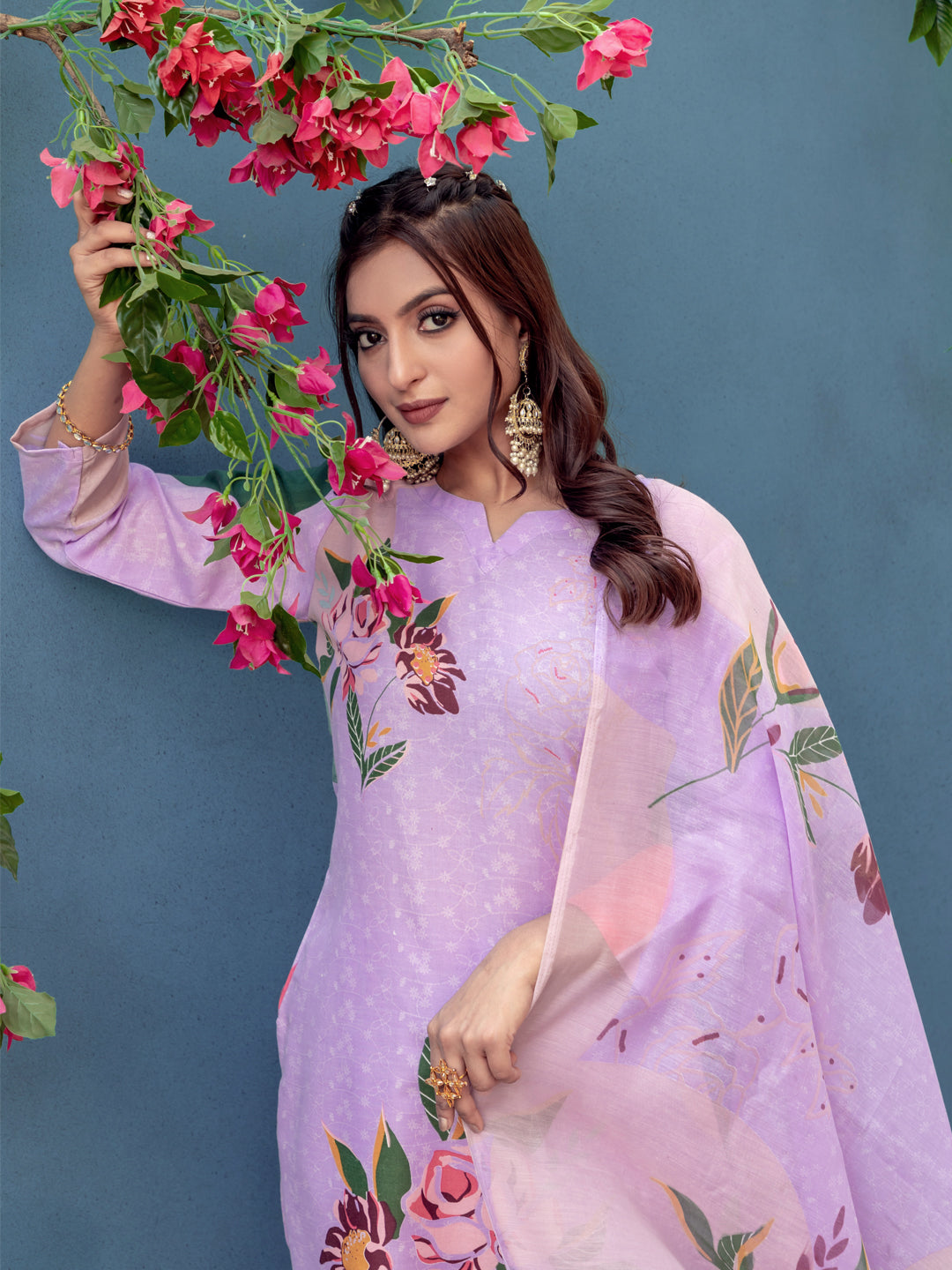 Lavender Pure Soft Rayon Print Salwar Suit ##color## Salwar Suit. with premium fabric and embroidery