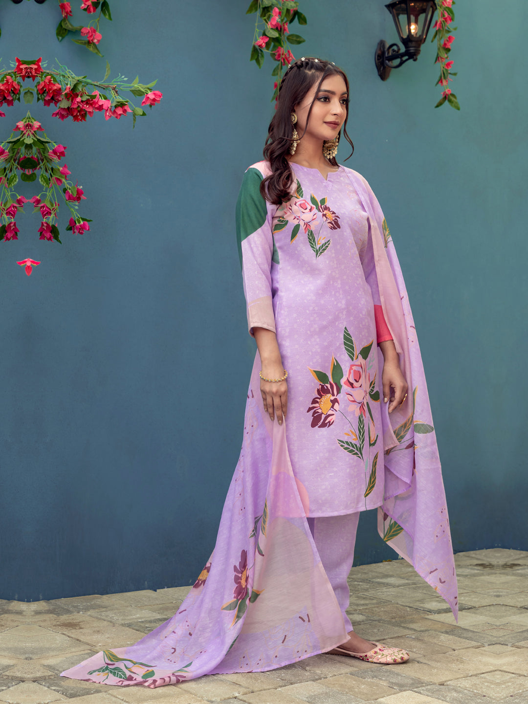 Lavender Pure Soft Rayon Print Salwar Suit 