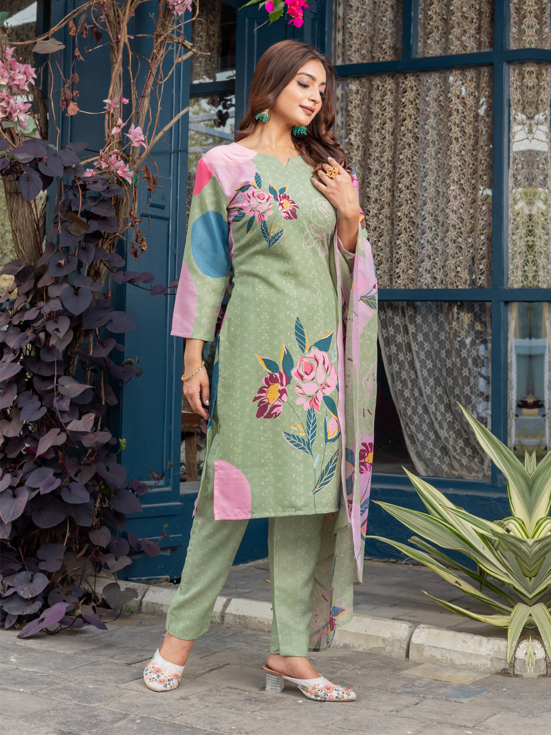 Mehandi Pure Soft Rayon Print Salwar Suit 