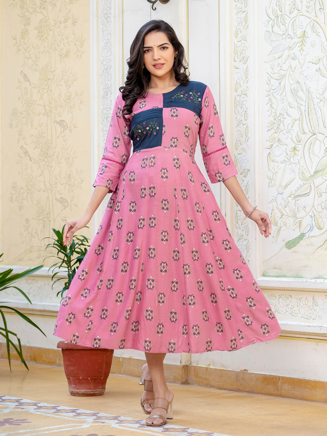 Wine Pure Soft Rayon Print With Embroidery Work Kurti 