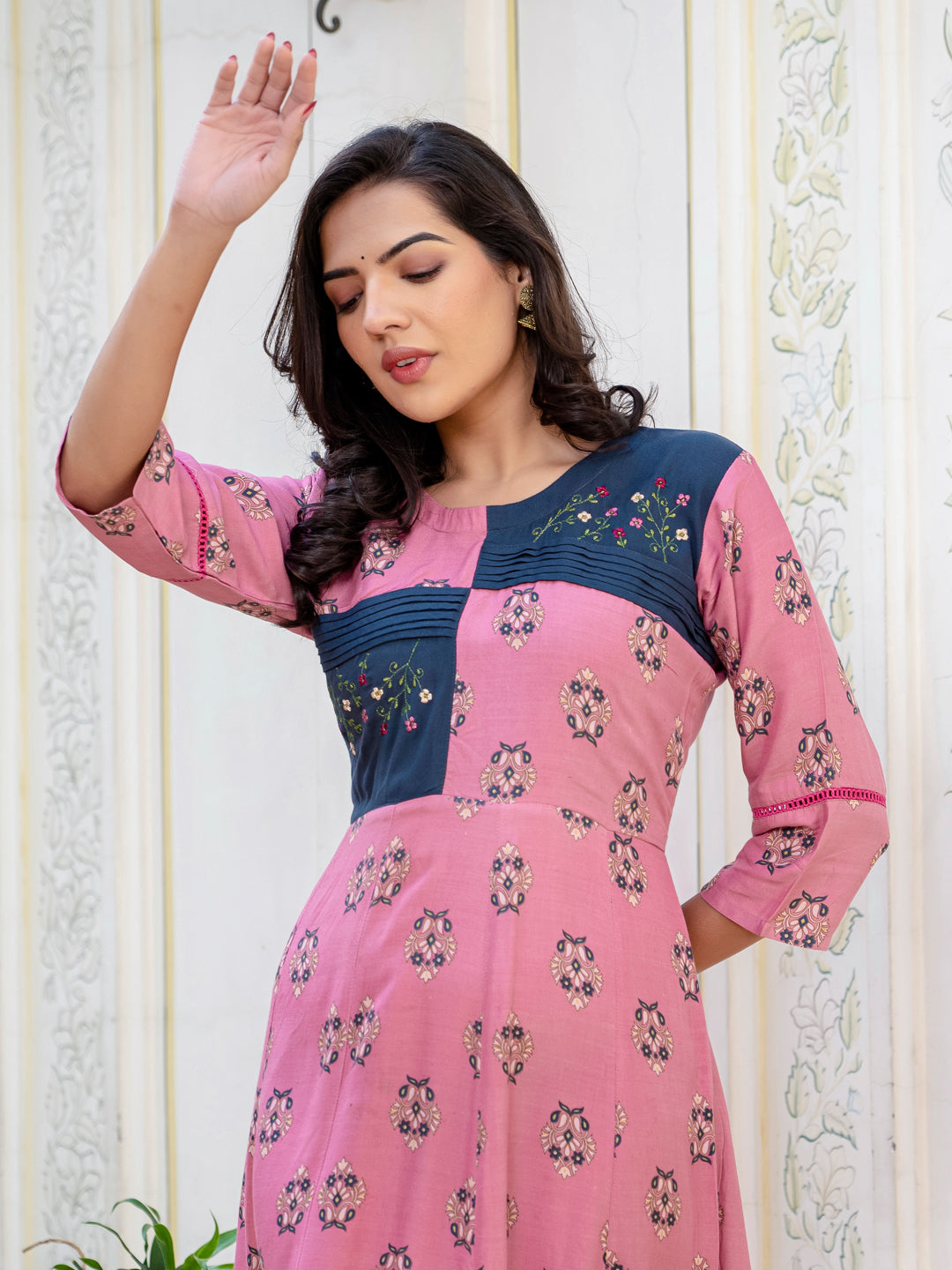 Wine Pure Soft Rayon Print With Embroidery Work Kurti 