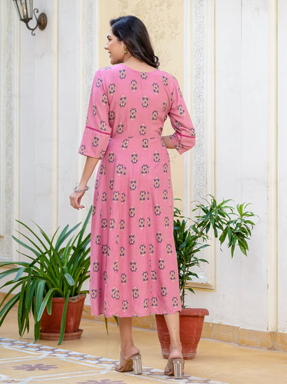 Wine Pure Soft Rayon Print With Embroidery Work Kurti 